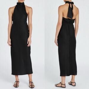 Dissh Vera Maxi Dress 100% Linen Halter High Neck Tie Minimalist Open Back US 12